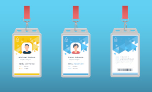 ID pass cards for event staff flat icon set